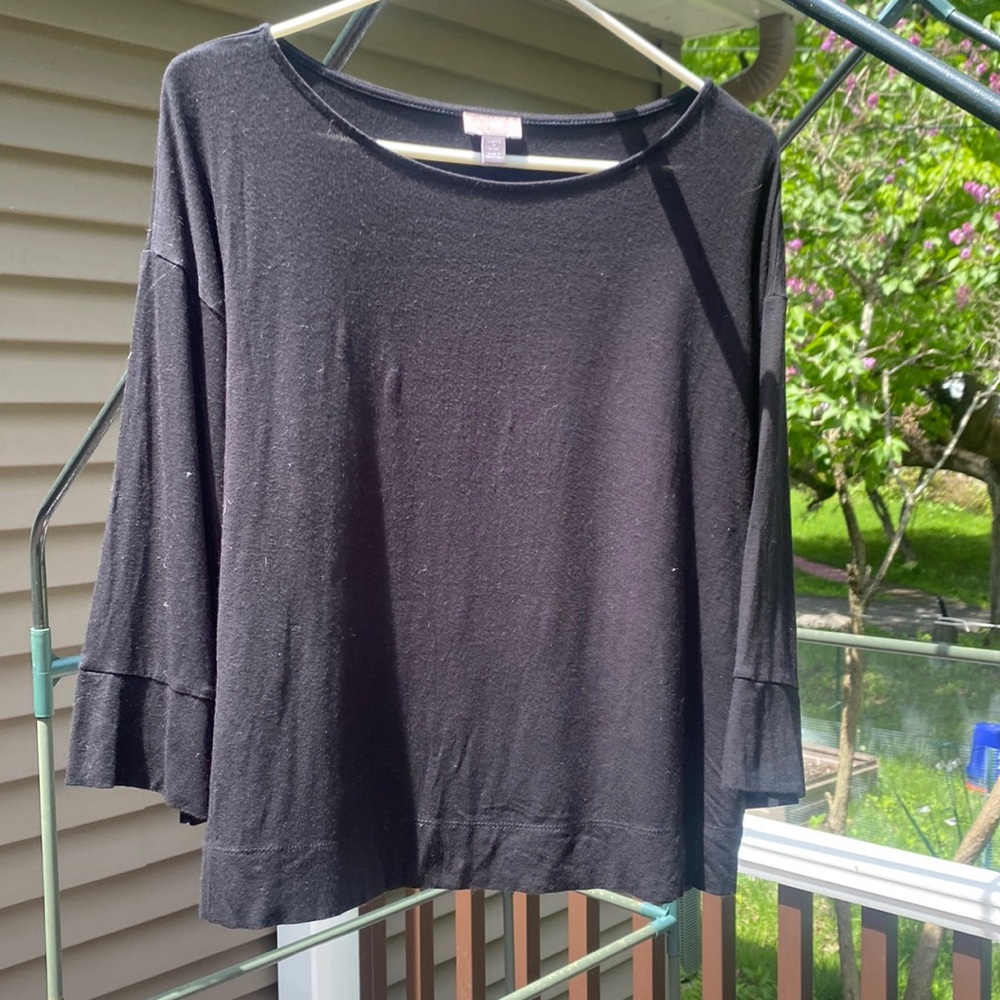 Lightweight J Jill Knit Boat Neck 3/4 Sleeve Black Top Petite M